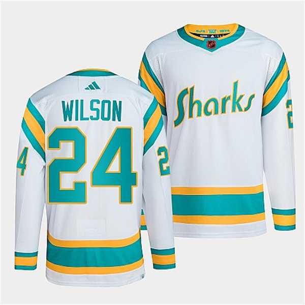 Mens San Jose Sharks #24 Doug Wilson White 2022 Reverse Retro Stitched Jersey Dzhi->san jose sharks->NHL Jersey